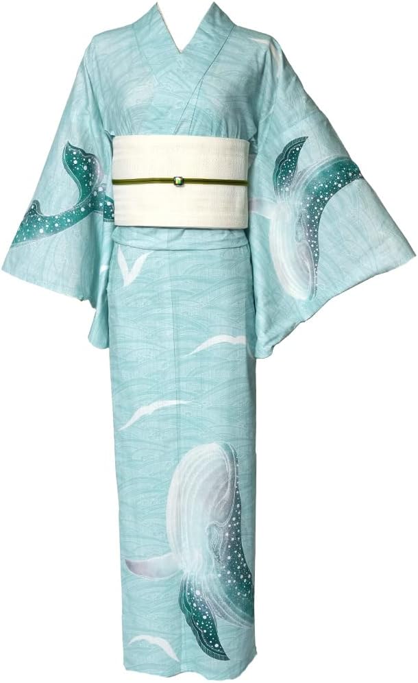 dear-japan] 浴衣 絵羽 鯨 水色 海 波 レディース 村井優 浴衣